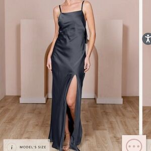 REVELRY | steph satin dress black size 10 with bow and leg slit